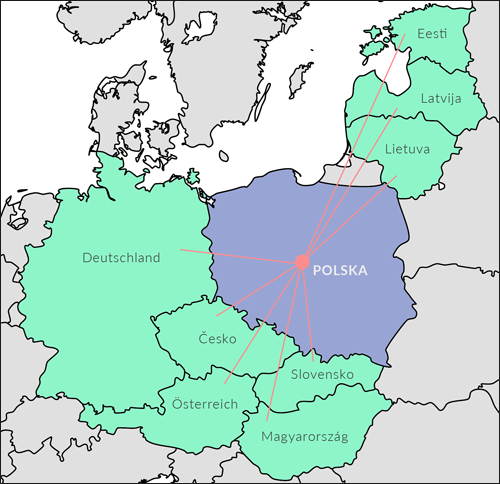 Mapa dystrybucji produktów VADO do krajów Europy Środkowej i Wschodniej