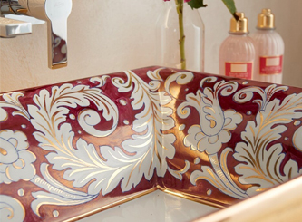 Włoskie ręcznie dekorowane umywalki ceramiczne Terzo Foco